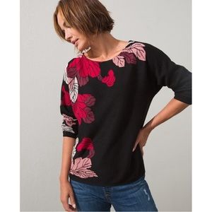 Chicos Luxe | Floral Print Black 3/4 Sleeve Pullover Knit Sweater Size L